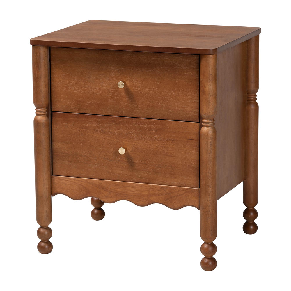 Baxton Studio Baxton Studio Hoffman Rubberwood Farmhouse Nightstand with Turned Legs and Two Drawers MG9022-Walnut-2DW-NS