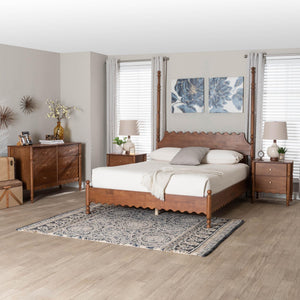 Baxton Studio Baxton Studio Hoffman Rubberwood Farmhouse King Bedroom Set with Scalloped Details Enitan-4PC Bedroom Set-Walnut-King-2NS