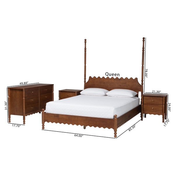 Baxton Studio Baxton Studio Hoffman Rubberwood Farmhouse King Bedroom Set with Scalloped Details Enitan-4PC Bedroom Set-Walnut-King-2NS