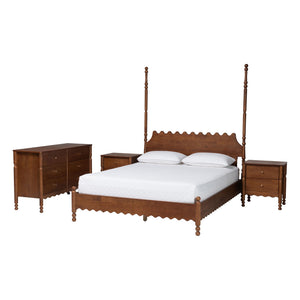 Baxton Studio Baxton Studio Hoffman Rubberwood Farmhouse King Bedroom Set with Scalloped Details Enitan-4PC Bedroom Set-Walnut-King-2NS