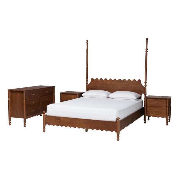 Baxton Studio Baxton Studio Hoffman Rubberwood Farmhouse King Bedroom Set with Scalloped Details Enitan-4PC Bedroom Set-Walnut-King-2NS