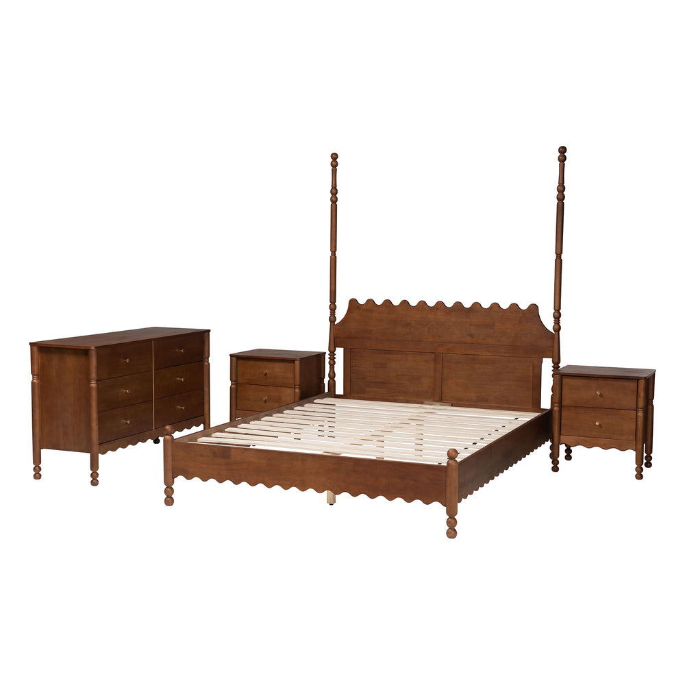 Baxton Studio Baxton Studio Hoffman Scalloped Farmhouse Bedroom Set with Rubberwood Frame and Turned Legs Enitan-4PC Bedroom Set-Walnut-Queen-2NS