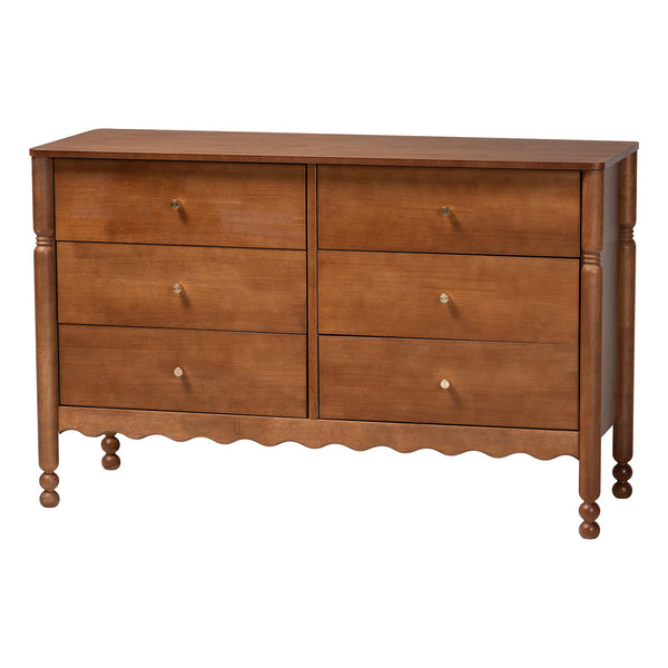Baxton Studio Baxton Studio Hoffman Rubberwood Farmhouse King Bedroom Set with Scalloped Details Enitan-4PC Bedroom Set-Walnut-King-2NS