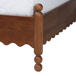 Baxton Studio Baxton Studio Hoffman Rubberwood Farmhouse Bedroom Set with Scalloped Dresser and Nightstand Queen Size Enitan-4PC Bedroom Set-Walnut-Queen-1NS