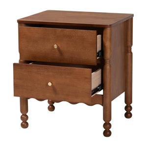 Baxton Studio Baxton Studio Hoffman Rubberwood Farmhouse Nightstand with Turned Legs and Two Drawers MG9022-Walnut-2DW-NS