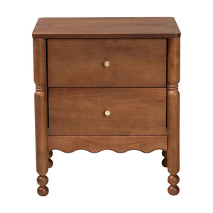 Baxton Studio Baxton Studio Hoffman Rubberwood Farmhouse Nightstand with Turned Legs and Two Drawers MG9022-Walnut-2DW-NS