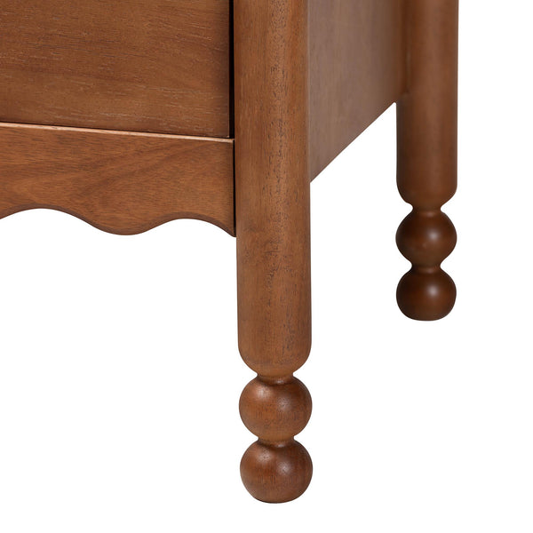 Baxton Studio Baxton Studio Hoffman Rubberwood Farmhouse Nightstand with Turned Legs and Two Drawers MG9022-Walnut-2DW-NS