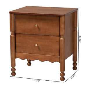Baxton Studio Baxton Studio Hoffman Rubberwood Farmhouse Nightstand with Turned Legs and Two Drawers MG9022-Walnut-2DW-NS