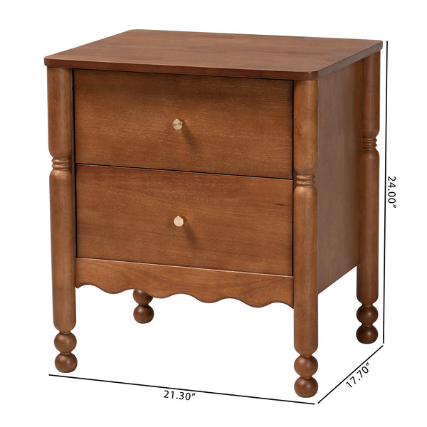 Baxton Studio Baxton Studio Hoffman Rubberwood Farmhouse Nightstand with Turned Legs and Two Drawers MG9022-Walnut-2DW-NS