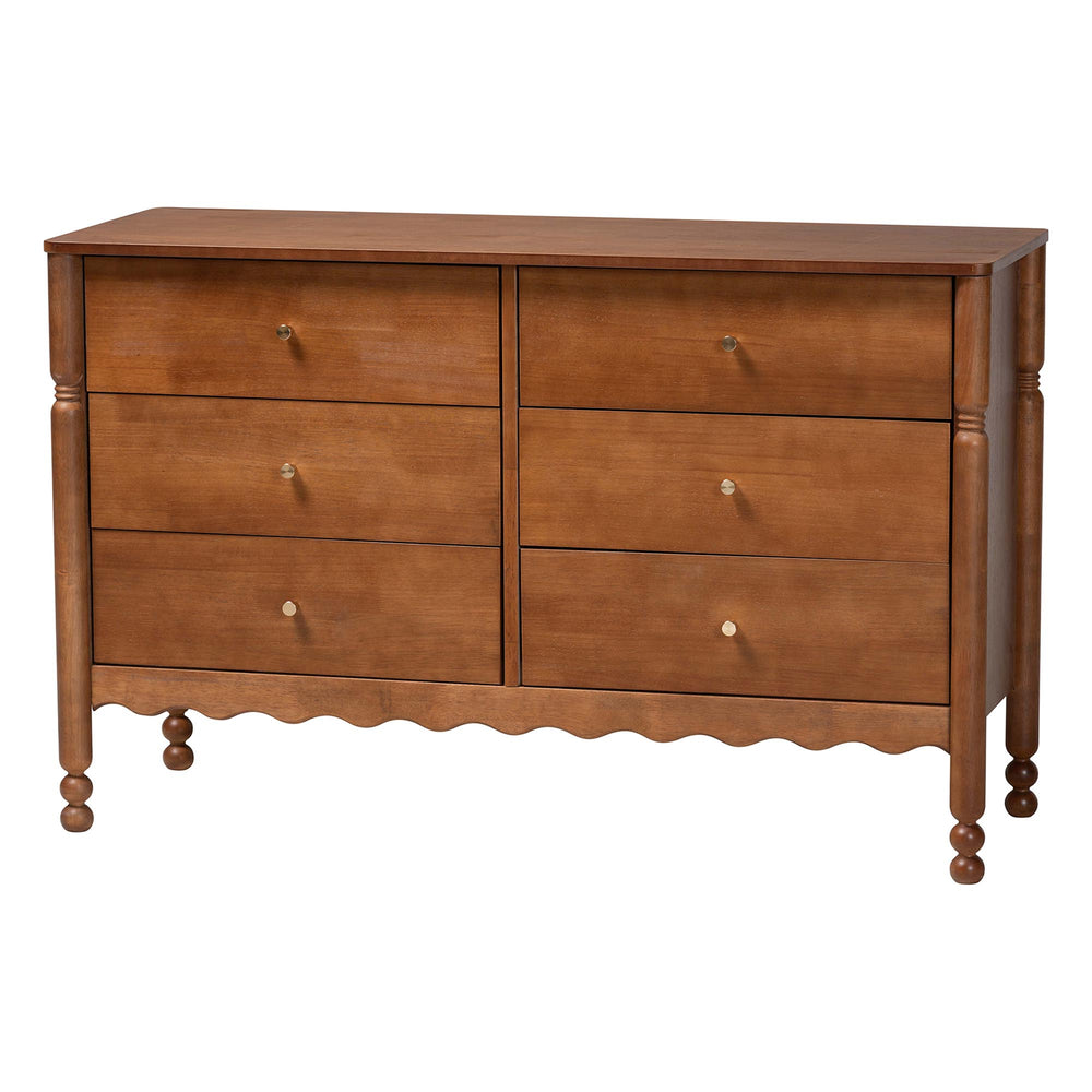 Baxton Studio Baxton Studio Hoffman 6-drawer Rubberwood Dresser with Turned Legs for Farmhouse Bedrooms MG9022-Walnut-6DW-Dresser