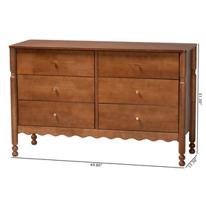 Baxton Studio Baxton Studio Hoffman 6-drawer Rubberwood Dresser with Turned Legs for Farmhouse Bedrooms MG9022-Walnut-6DW-Dresser