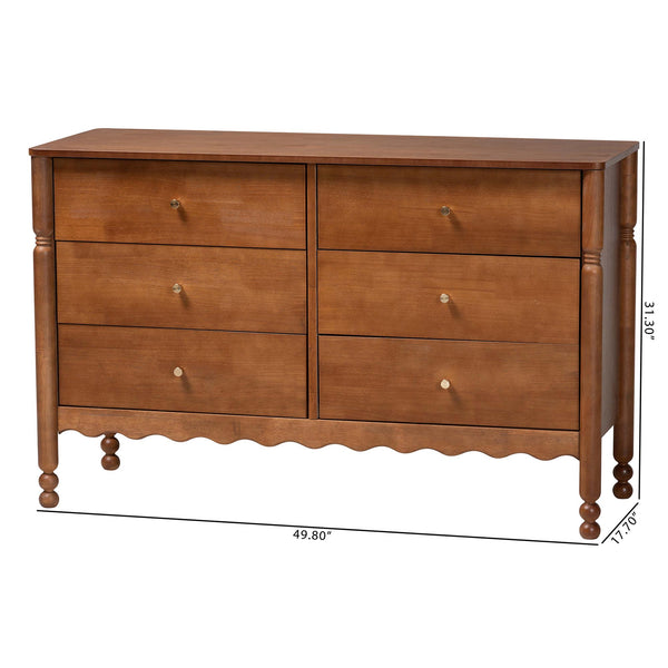Baxton Studio Baxton Studio Hoffman 6-drawer Rubberwood Dresser with Turned Legs for Farmhouse Bedrooms MG9022-Walnut-6DW-Dresser