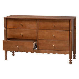 Baxton Studio Baxton Studio Hoffman 6-drawer Rubberwood Dresser with Turned Legs for Farmhouse Bedrooms MG9022-Walnut-6DW-Dresser