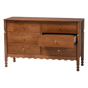 Baxton Studio Baxton Studio Hoffman 6-drawer Rubberwood Dresser with Turned Legs for Farmhouse Bedrooms MG9022-Walnut-6DW-Dresser