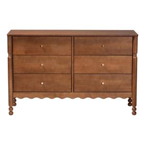Baxton Studio Baxton Studio Hoffman 6-drawer Rubberwood Dresser with Turned Legs for Farmhouse Bedrooms MG9022-Walnut-6DW-Dresser