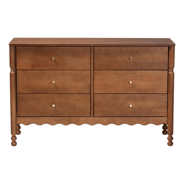 Baxton Studio Baxton Studio Hoffman 6-drawer Rubberwood Dresser with Turned Legs for Farmhouse Bedrooms MG9022-Walnut-6DW-Dresser