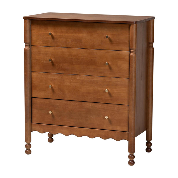 Baxton Studio Baxton Studio Hoffman Rubberwood 4-drawer Farmhouse Chest with Turned Legs for Bedroom MG9022-Walnut-4DW-Chest