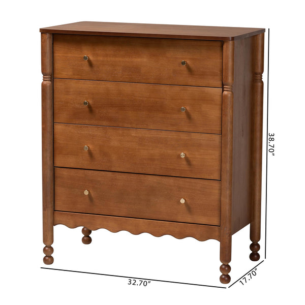 Baxton Studio Baxton Studio Hoffman Rubberwood 4-drawer Farmhouse Chest with Turned Legs for Bedroom MG9022-Walnut-4DW-Chest