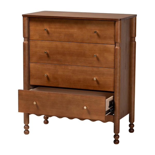 Baxton Studio Baxton Studio Hoffman Rubberwood 4-drawer Farmhouse Chest with Turned Legs for Bedroom MG9022-Walnut-4DW-Chest