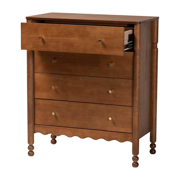 Baxton Studio Baxton Studio Hoffman Rubberwood 4-drawer Farmhouse Chest with Turned Legs for Bedroom MG9022-Walnut-4DW-Chest