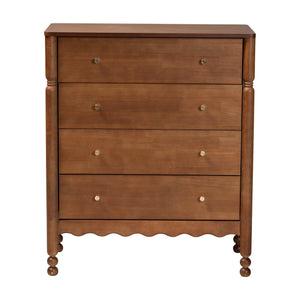 Baxton Studio Baxton Studio Hoffman Rubberwood 4-drawer Farmhouse Chest with Turned Legs for Bedroom MG9022-Walnut-4DW-Chest