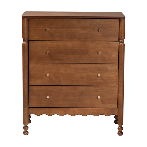 Baxton Studio Baxton Studio Hoffman Rubberwood 4-drawer Farmhouse Chest with Turned Legs for Bedroom MG9022-Walnut-4DW-Chest