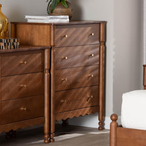 Baxton Studio Baxton Studio Hoffman Rubberwood 4-drawer Farmhouse Chest with Turned Legs for Bedroom MG9022-Walnut-4DW-Chest