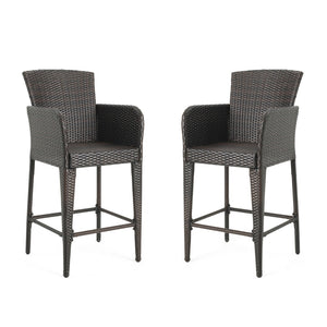 English Elm Anaya Outdoor Pe Wicker Barstools Set of Two with Iron Frame for Patio Bar N758P391474D