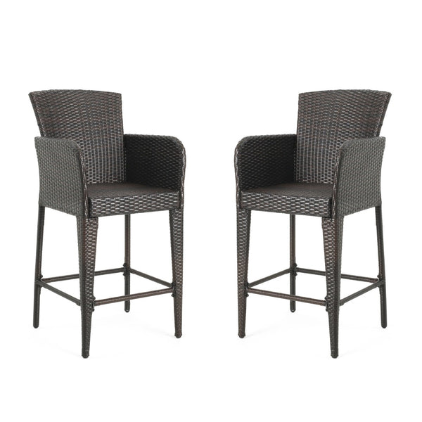 English Elm Anaya Outdoor Pe Wicker Barstools Set of Two with Iron Frame for Patio Bar N758P391474D