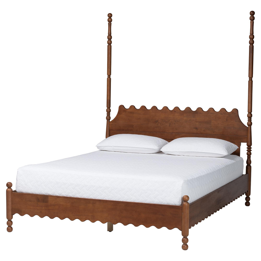 Baxton Studio Baxton Studio Hoffman Rubberwood Platform Bed Farmhouse Scalloped Headboard Turned Post Frame Queen Size MG0261-Walnut-Queen