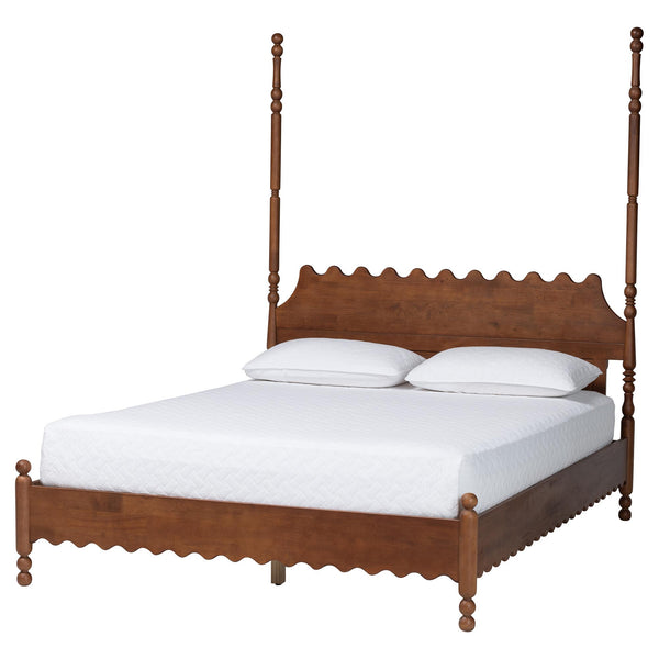 Baxton Studio Baxton Studio Hoffman Rubberwood Platform Bed Farmhouse Scalloped Headboard Turned Post Frame Queen Size MG0261-Walnut-Queen