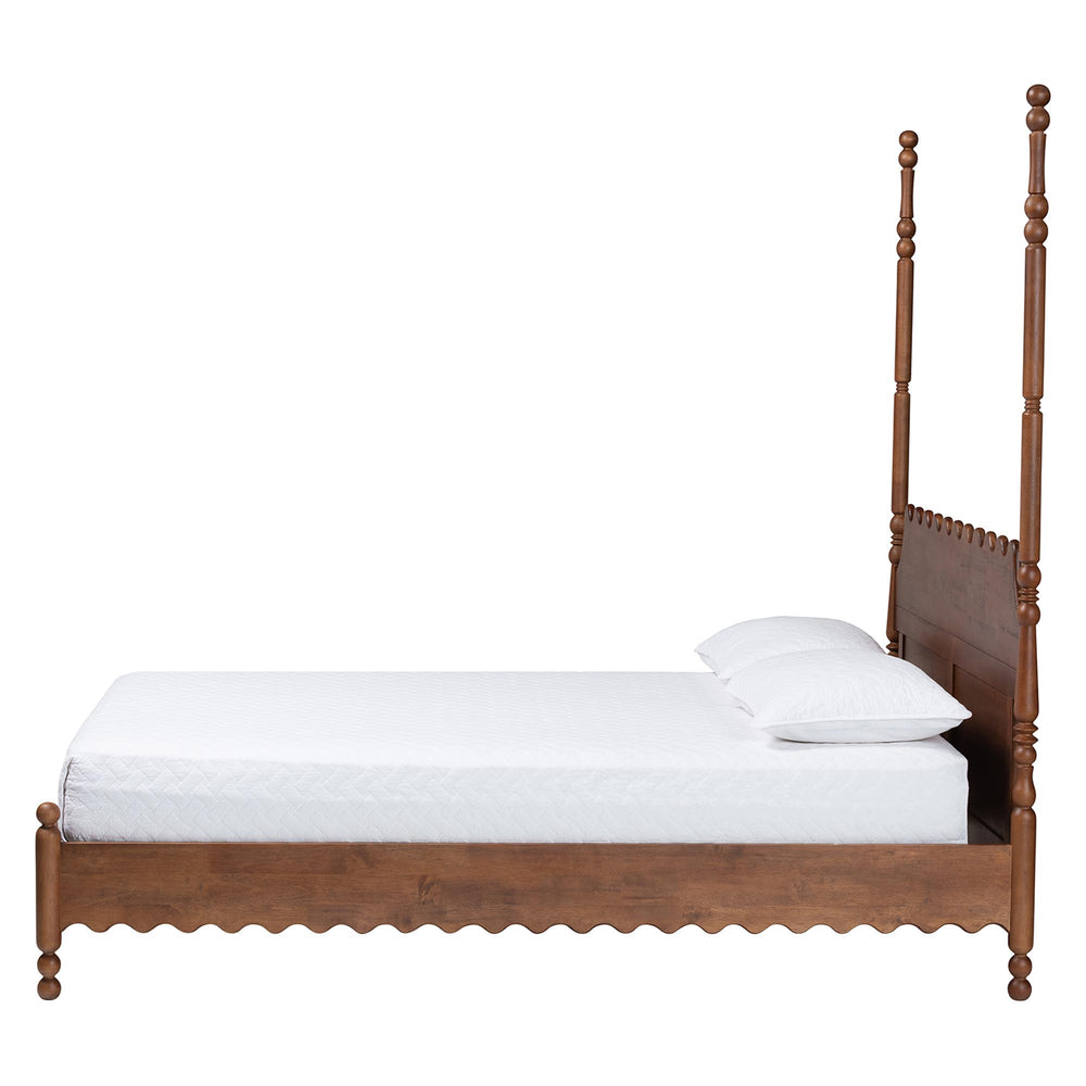 Baxton Studio Baxton Studio Hoffman Rubberwood Platform Bed Farmhouse Scalloped Headboard Turned Post Frame Queen Size MG0261-Walnut-Queen