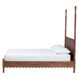 Baxton Studio Baxton Studio Hoffman Rubberwood Platform Bed Farmhouse Scalloped Headboard Turned Post Frame Queen Size MG0261-Walnut-Queen