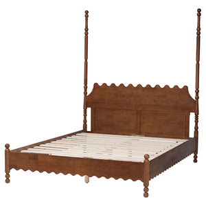 Baxton Studio Baxton Studio Hoffman Rubberwood Platform Bed Farmhouse Scalloped Headboard Turned Post Frame Queen Size MG0261-Walnut-Queen