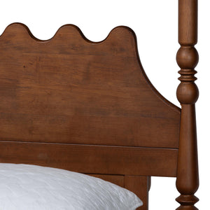 Baxton Studio Baxton Studio Hoffman Rubberwood Platform Bed Farmhouse Scalloped Headboard Turned Post Frame Queen Size MG0261-Walnut-Queen