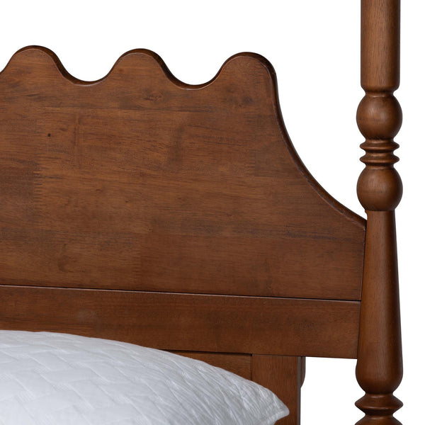 Baxton Studio Baxton Studio Hoffman Rubberwood Platform Bed Farmhouse Scalloped Headboard Turned Post Frame Queen Size MG0261-Walnut-Queen