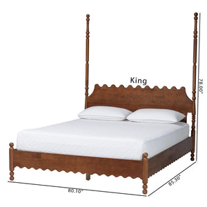 Baxton Studio Baxton Studio Hoffman Rubberwood Platform Bed Farmhouse Scalloped Headboard Turned Post Frame Queen Size MG0261-Walnut-Queen