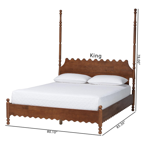 Baxton Studio Baxton Studio Hoffman Rubberwood Platform Bed Farmhouse Scalloped Headboard Turned Post Frame Queen Size MG0261-Walnut-Queen