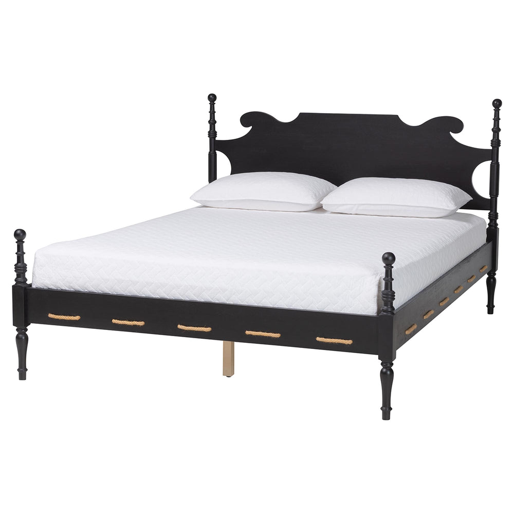Baxton Studio Baxton Studio Gaetano Rubberwood Four Poster Bed Coastal Rope Accents No Box Spring MG0262-Black-Queen