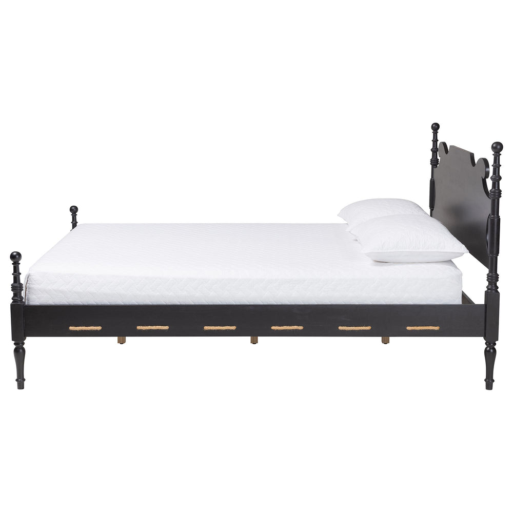 Baxton Studio Baxton Studio Gaetano Rubberwood Four Poster Bed Coastal Rope Accents No Box Spring MG0262-Black-Queen