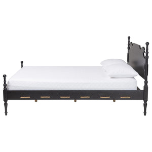 Baxton Studio Baxton Studio Gaetano Rubberwood Four Poster Bed Coastal Rope Accents No Box Spring MG0262-Black-Queen