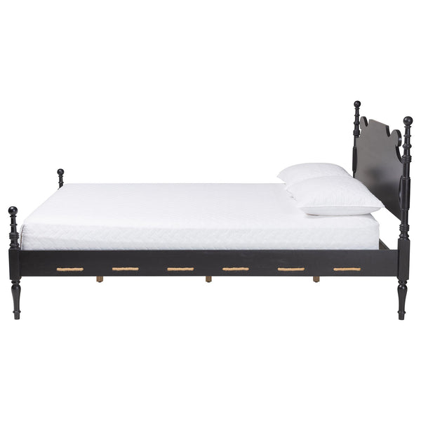 Baxton Studio Baxton Studio Gaetano Rubberwood Four Poster Bed Coastal Rope Accents No Box Spring MG0262-Black-Queen
