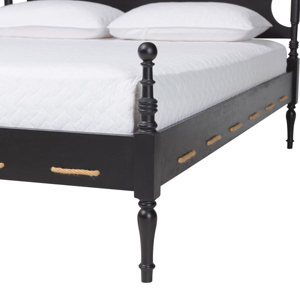 Baxton Studio Baxton Studio Gaetano Rubberwood Four Poster Bed Coastal Rope Accents No Box Spring MG0262-Black-Queen