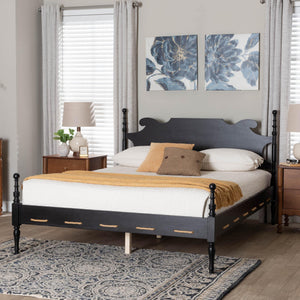 Baxton Studio Baxton Studio Gaetano Rubberwood Four Poster Bed Coastal Rope Accents No Box Spring MG0262-Black-Queen