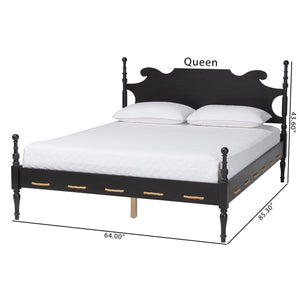 Baxton Studio Baxton Studio Gaetano Rubberwood Four Poster Bed Coastal Rope Accents No Box Spring MG0262-Black-Queen