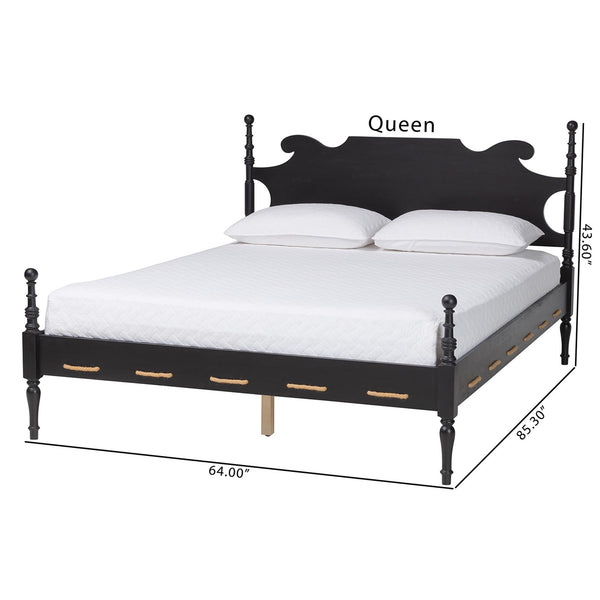 Baxton Studio Baxton Studio Gaetano Rubberwood Four Poster Bed Coastal Rope Accents No Box Spring MG0262-Black-Queen