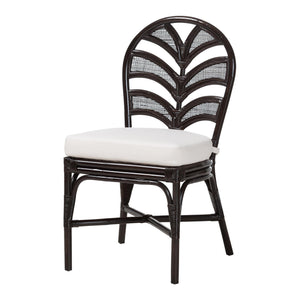 Baxton Studio Bali & Pari Niven Handwoven Rattan Dining Chair Coastal Boho Cushioned Wicker Seat Niven-Rattan/Coffee Bean-Cushion-DC