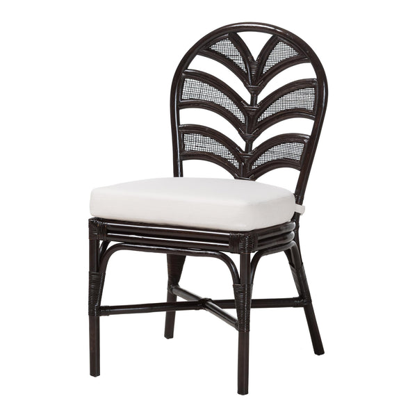 Baxton Studio Bali & Pari Niven Handwoven Rattan Dining Chair Coastal Boho Cushioned Wicker Seat Niven-Rattan/Coffee Bean-Cushion-DC