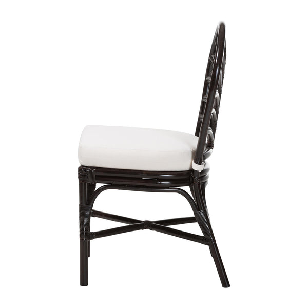 Baxton Studio Bali & Pari Niven Handwoven Rattan Dining Chair Coastal Boho Cushioned Wicker Seat Niven-Rattan/Coffee Bean-Cushion-DC