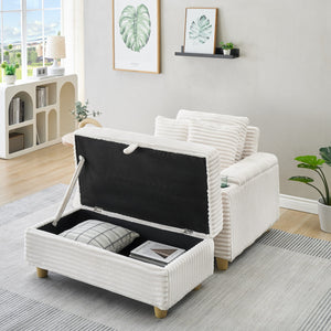 English Elm White Corduroy Single Sofa with Built-In Arm Storage, Ottoman Storage, Removable Covers, 57" W1658S00138